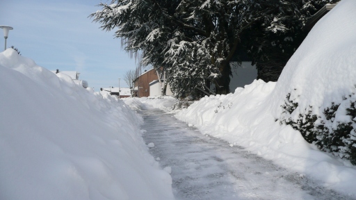 Snowy winter 2010 snow maases at the side walk Kolpingstraße